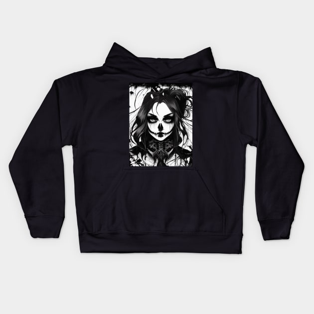 Rockin' Black and White: Get Rockin' with Our Stunning Collection of Gothic and Dark Art Kids Hoodie by ShyPixels Arts